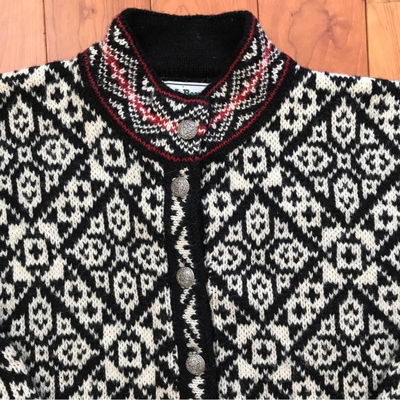 Vintage LL Bean Nordic Fair Isle Cardigan Sweater Silver Buttons Large Made USA - Picture 2 of 14